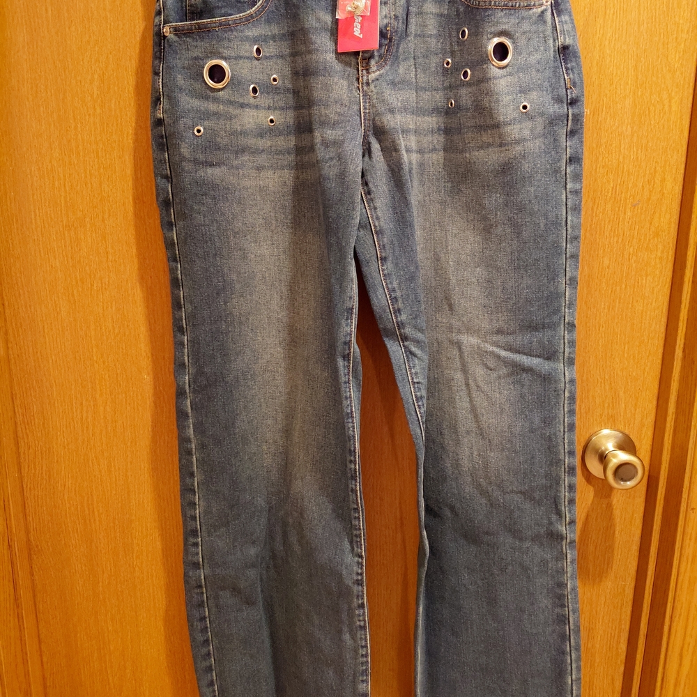 Edikted Blue Boot Cut Jeans with Eyelet Accents